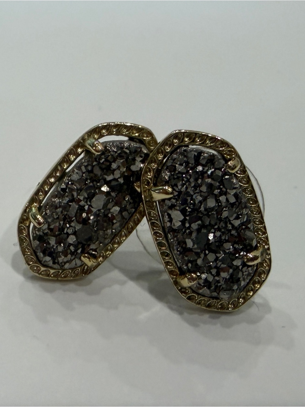 Kendra Scott Ellie Gold Plated Gray Druzy Stud Earrings